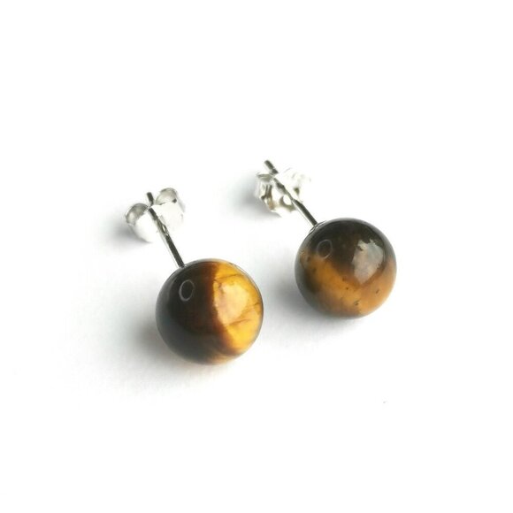 6mm Tiger Eye  bead ball earrings on  Sterling silver post 🆕 - Picture 4 of 6